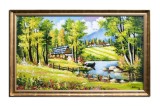 Cumpara ieftin Tablou inramat peisaj cu cabana si barca pictat manual, Colt de rai, 110x70cm ulei pe panza Constantin Feraru