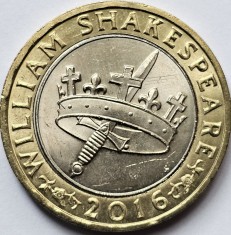 2 pounds 2016 Marea Britanie, History, Shakespeare, km#1384 foto