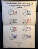 Germania (1936) -Foaie de Prezentare Oficială cu Seria Completă de 8 Timbre "Olimpiada Berlin 1936" cu Ștampilă Specială "BERLIN OLYMPIA-STADION" CLK1