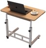 Birou multifuntional cu roti, inaltime reglabila, cadru metalic, blat lemn deschis, dimensiuni 80x40 cm, alb/lemn deschis