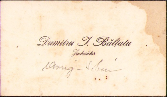 HST A1533 Carte de vizită judecător Dumitru I Bălțatu interbelică