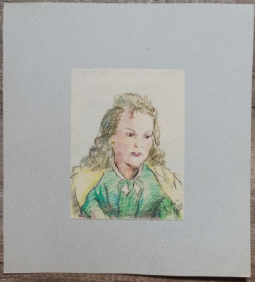 Portret tanara// desen in creioane colorate, Rodica Raileanu 1958 foto