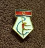 Insigna (rara) Gimnastica - FEDERATIA de GIMNASTICA din COREEA de NORD