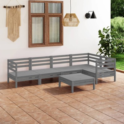 vidaXL Set mobilier de grădină, 6 piese, gri, lemn masiv de pin 3082704 foto