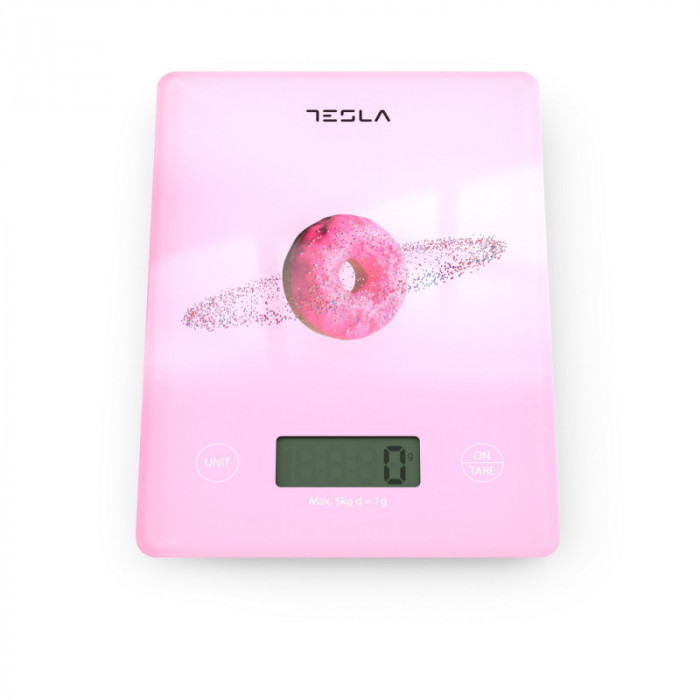C&acirc;ntar de bucătărie Tesla KS101P, 5kg, Funcție TARA, Afișaj LED, Roz