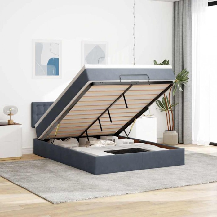 vidaXL Cadru de pat otoman cu saltea Gri &icirc;nchis 140x190cm catifea 3311916
