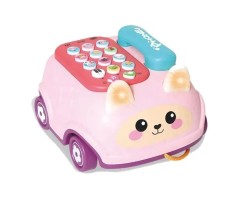 Telefon de Jucarie Rabbit Phone Car, cu lumini si sunete, stil masina, Roz, +3 ani