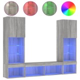 Cumpara ieftin Unitati de perete TV cu LED-uri, 5 piese, gri sonoma, lemn
