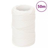 VidaXL Fr&acirc;nghie de barcă, alb complet, 2 mm, 50 m, polipropilenă