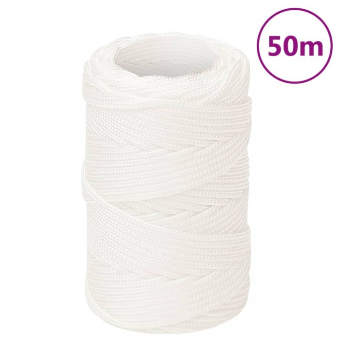 vidaXL Fr&acirc;nghie de barcă, alb complet, 2 mm, 50 m, polipropilenă