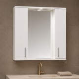 Oglinda baie cu dulap GN0201, 80cm, Alb, Dreptunghiulara, Iluminare LED, 4 Rafturi, PAL Lucios