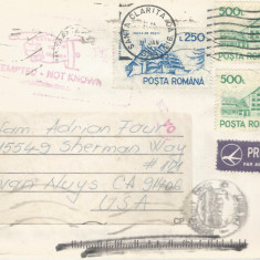 Romania, plic circulat international Romania - SUA si retur, 1995