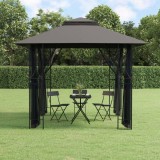 Foișor Gradina vidaXL Antracit 3x3x2.7m Oțel, Acoperiș Dublu, Pereți Laterali Plasa, Pavilion Exterior Petreceri, Rezistent Apa