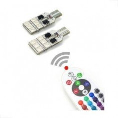 Bec pozitie RGB CU TELECOMANDA - T10, 12 LED SMD 5050 RGB 12V (pret/set) foto