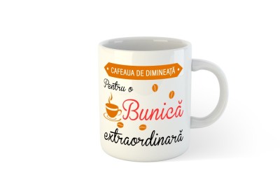 Cana alba personalizata Cafeaua de dimineata pentru o Bunica extraordinara, INOVATIX&amp;reg;. 330ml foto