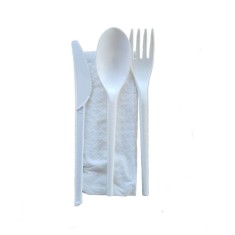 Set Catering Biodegradabil Oti, Cutit, Furculita, Lingura, Servetel, 100 Buc/Set, Tacamuri Biodegradabile, Tacamuri Unica Folosinta, Tacamuri de Unica foto