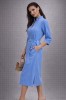 Rochie midi bleu cu guler tip funda, 40, 42, 44, 46, 48, Albastru