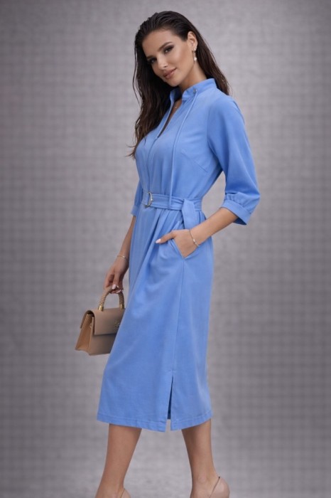 Rochie midi bleu cu guler tip funda