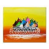 Tablou abstract pictat manual, Biciclistii, 60x50cm ulei pe panza, gata de agatat pe perete
