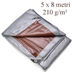 Prelata acoperire, PE impermeabila, 5x8 m, 210g/mp, rezistenta la inghet, protectie UV+, inele metalice 12 mm