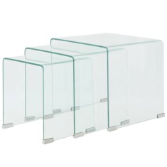 vidaXL Set mese suprapuse, sticlă călită transparentă, trei piese
