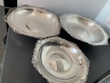 Superb set de 3 fructiere argintate vechi,marcate fiecare Silver Plated Di Cristofolo,stil baroc,diametre:29,5;26 și 20,5 cm,cu 3 piciorușe,de decor
