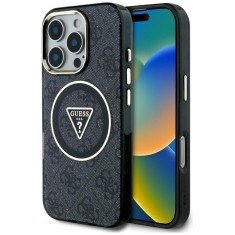 Husa iPhone 16 Pro originala Guess IML Metal Glitter 4G Circle Triangle MagSafe, negru, GUHMP16LHG4PRTGK foto