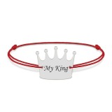 King - Bratara snur cu talisman din argint 925 personalizata cu text - coroana