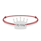 King - Bratara snur cu talisman din argint 925 personalizata cu text - coroana