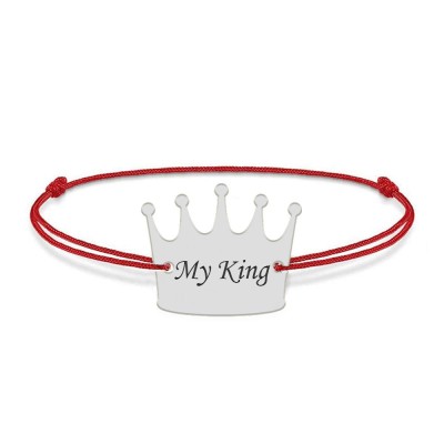 King - Bratara snur cu talisman din argint 925 personalizata cu text - coroana foto