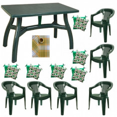 Mobiler terasa King masa 80x140 cm cu 6 scaune Jokei culoare verde,6 perne scaun,Fata de masa 150x220cm B001120 Raki foto
