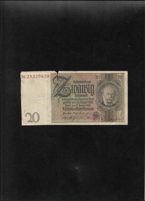 Germania 20 marci mark 1929 seria25229639 uzata rupta