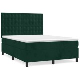 Cumpara ieftin Pat box spring cu saltea, verde inchis, 140x190 cm, catifea