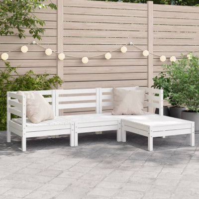 vidaXL Canapea de grădină cu 3 locuri/taburet, alb, lemn masiv de pin foto