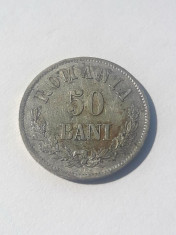 ROMANIA - 50 Bani 1873 . Luciu de batere . UNC . Argint . Necirculata . Rara ! foto