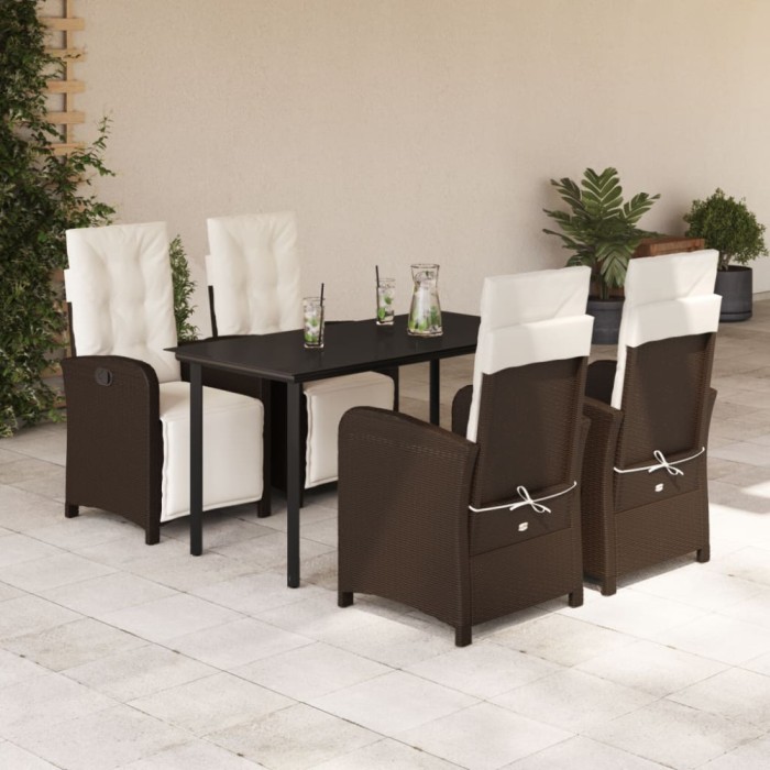vidaXL Set mobilier de grădină, 5 piese, cu perne, maro, poliratan