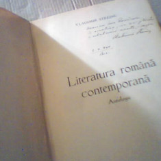 Vladimir Streinu- LITERATURA ROMANA CONTEMPORANA / Antologie (1944)/ cu autograf