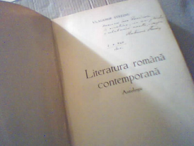 Vladimir Streinu- LITERATURA ROMANA CONTEMPORANA / Antologie (1944)/ cu autograf foto