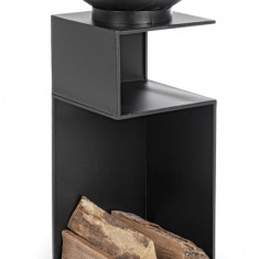 Semineu aer liber cu suport pentru lemne Efesto, Bizzotto, 30 x 30 x 78 cm, otel, negru