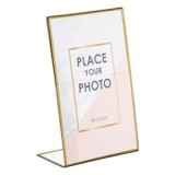 Rama foto decorativa din sticla, transparenta cu margine aurie, 10x15 cm, CMCLASS