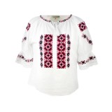 Cumpara ieftin Ie Traditionala Alba pentru Fetite cu Motiv Geometric Rosu - ITF06