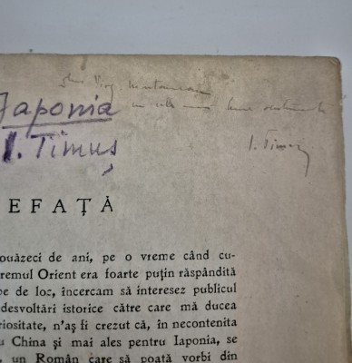 Carte veche Ioan Timus Japonia Carte cu autograf foto