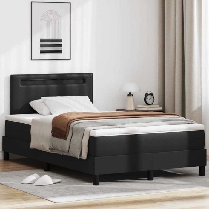 vidaXL Cadru de Pat cu Saltea Negru 120 x 190 cm Piele artificială