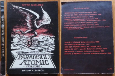 Petre Ghelmez , Paradisul atomic , 1989 , ed. 1, autograf , ilustratii Chirnoaga foto