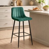 Scaun de bar Artool Pozza, catifea verde, picioare metal negru, 43x35x104 cm
