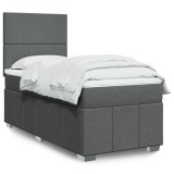 vidaXL Pat box spring cu saltea, gri &icirc;nchis, 90x190 cm, textil 3293817
