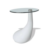 Cumpara ieftin Masuta de cafea cu blat rotund din sticla, alb lucios