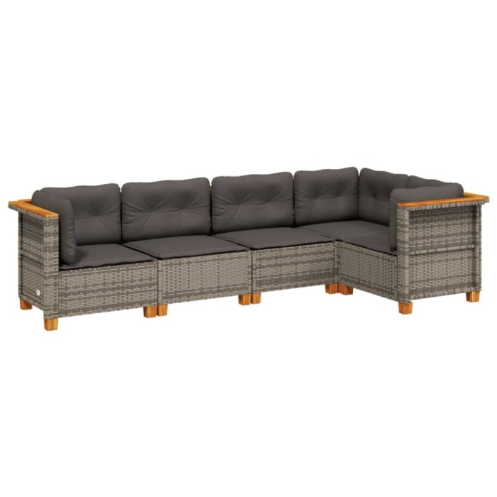 Set canapea de gradina cu perne, 5 piese, gri, poliratan