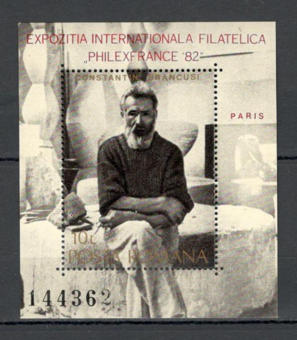 Romania.1982 Expozitia filatelica PHILEXFRANCE:C.Brancusi-Bl. YR.730