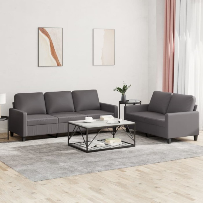 Set de canapele cu perne, 2 piese, gri, piele ecologică